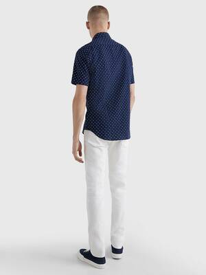 Tommy Hilfiger pánská modrá košile s krátkým rukávem Print - 41/R (0GY)