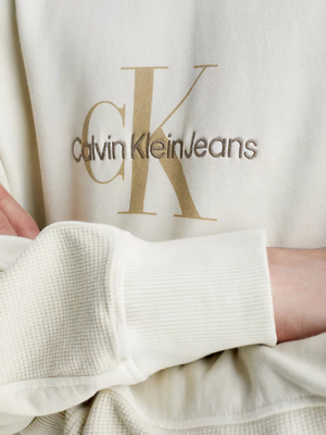 Calvin Klein pánská béžová mikina MONOLOGO MINERAL DYE - L (ACI)