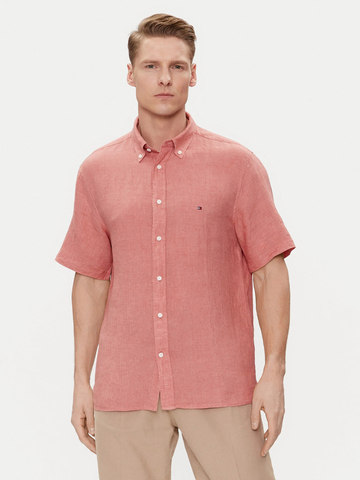 Tommy Hilfiger pánská lněná růžová košile 